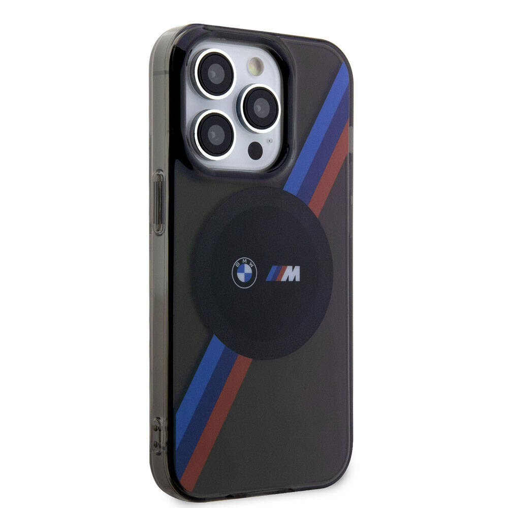 Apple iPhone 15 Pro Kılıf BMW M-safe Şarj Özellikli Transparan Tricolor Stripes Orjinal Lisanslı Kapak Gri