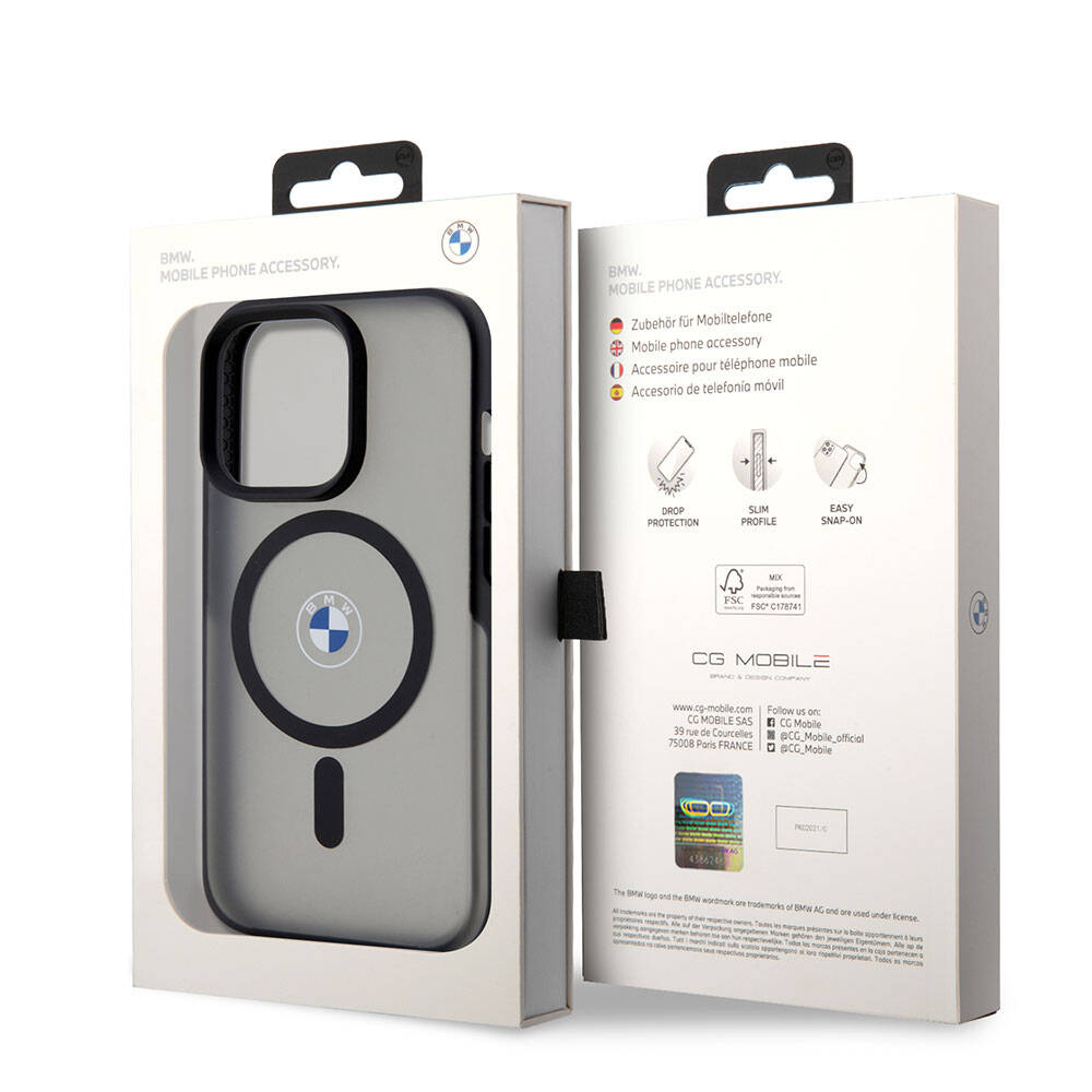 Apple iPhone 15 Pro Kılıf BMW Orjinal Lisanslı M-safe Şarj Özellikli IML Baskı Logolu Buzlu Mat Kapak Siyah