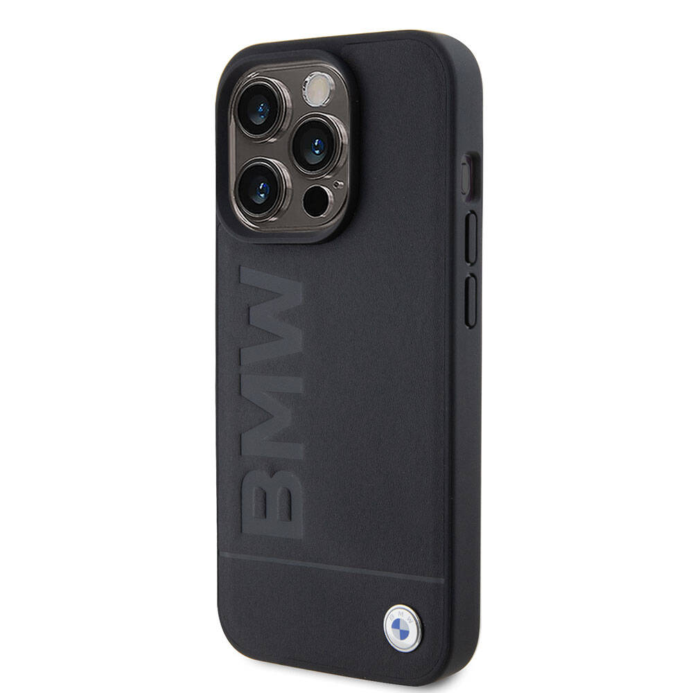 Apple iPhone 15 Pro Kılıf BMW Orjinal Lisanslı M-safe Şarj Özellikli Sıcak Damga Logolu Deri Kapak Siyah