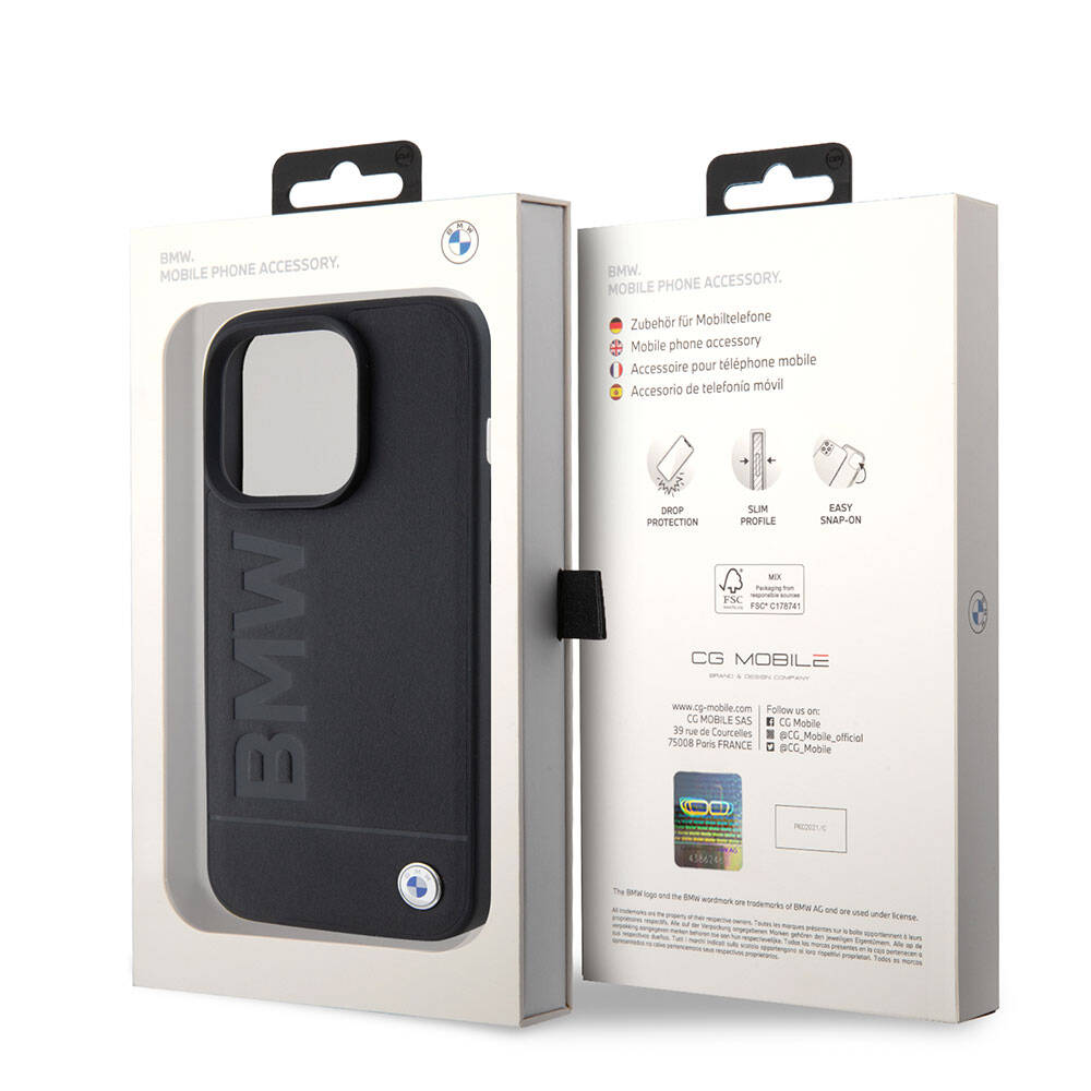 Apple iPhone 15 Pro Kılıf BMW Orjinal Lisanslı M-safe Şarj Özellikli Sıcak Damga Logolu Deri Kapak Siyah