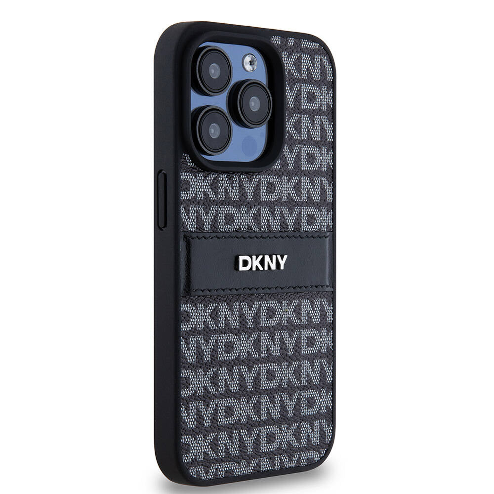 Apple iPhone 15 Pro Kılıf DKNY Orjinal Lisanslı 3D Yazılı Repeat Texture Pattern Kapak Siyah