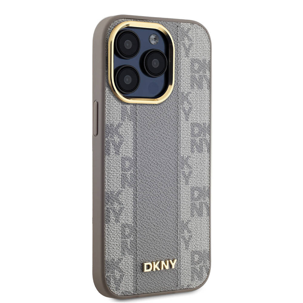Apple iPhone 15 Pro Kılıf DKNY Orjinal Lisanslı M-safe Şarj Özellikli 3D Yazılı Checkered Pattern Kapak Siyah
