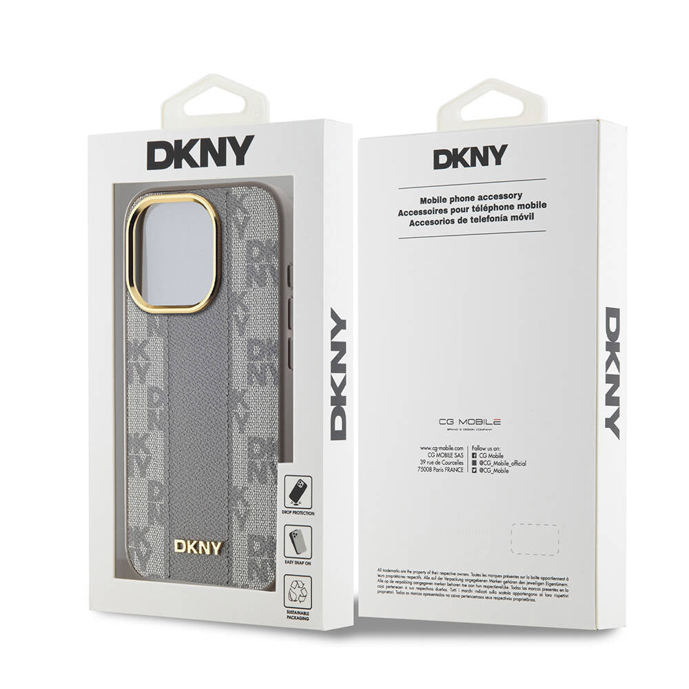 Apple iPhone 15 Pro Kılıf DKNY Orjinal Lisanslı M-safe Şarj Özellikli 3D Yazılı Checkered Pattern Kapak Siyah