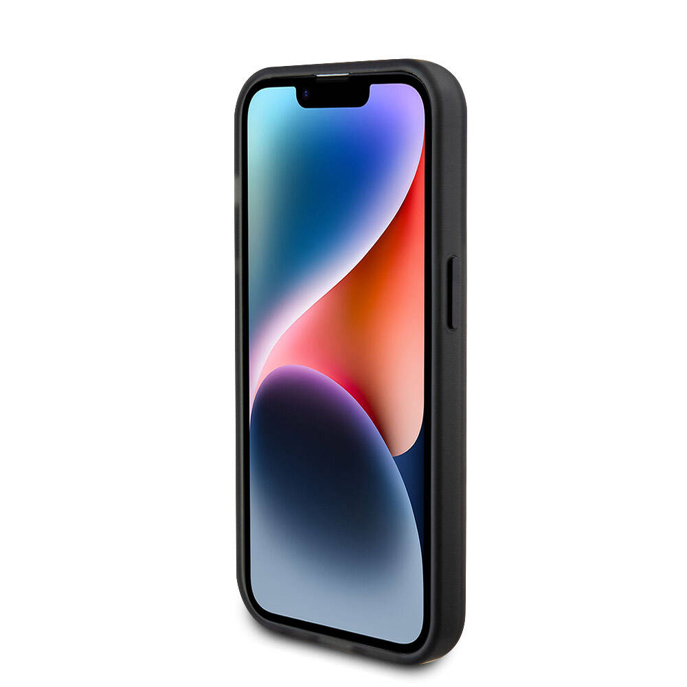 Apple iPhone 15 Pro Kılıf Ferrari M-safe Şarj Özellikli Standlı Buzlu Yüzey Dizayn Kapak Siyah