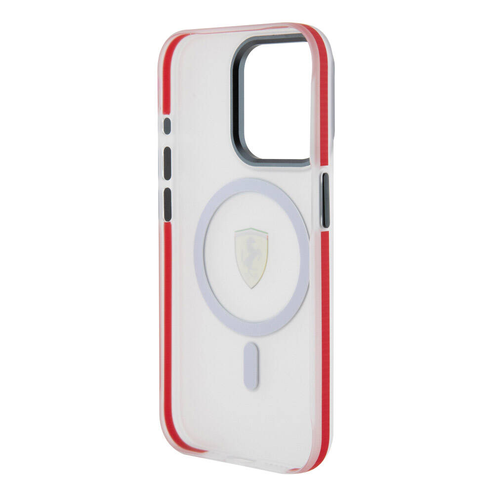Apple iPhone 15 Pro Kılıf Ferrari Orjinal Lisanslı M-safe Şarj Özellikli Kontrast Bumper SF Ring Kapak Kırmızı