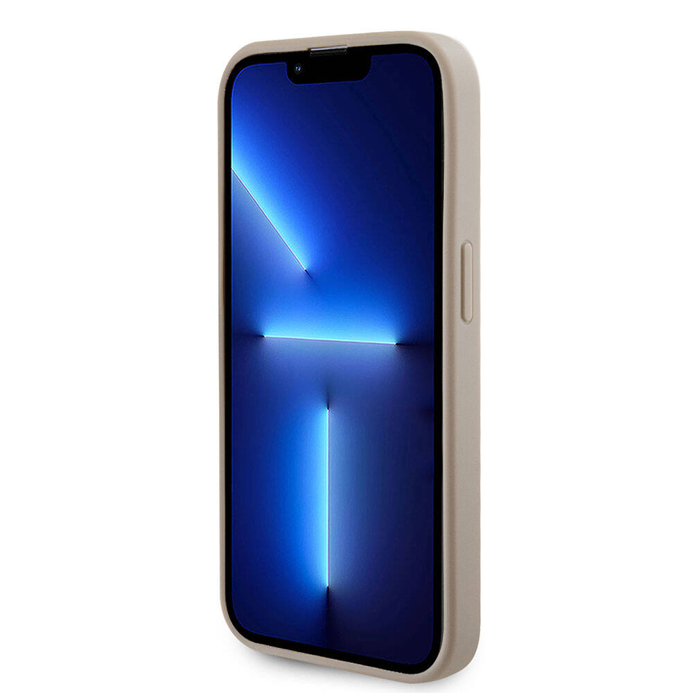 Apple iPhone 15 Pro Kılıf Guess Orjinal Lisanslı Delikli Yazı ve 4G Glitter Büyük Metal Logolu Kapak Kahverengi