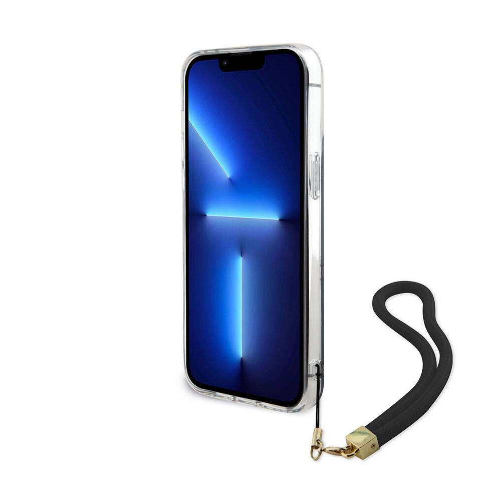 Apple iPhone 15 Pro Kılıf Guess Orjinal Lisanslı Desenli Yazı Logolu Askı İpli Holografik Glitter Peony Kapak Turkuaz