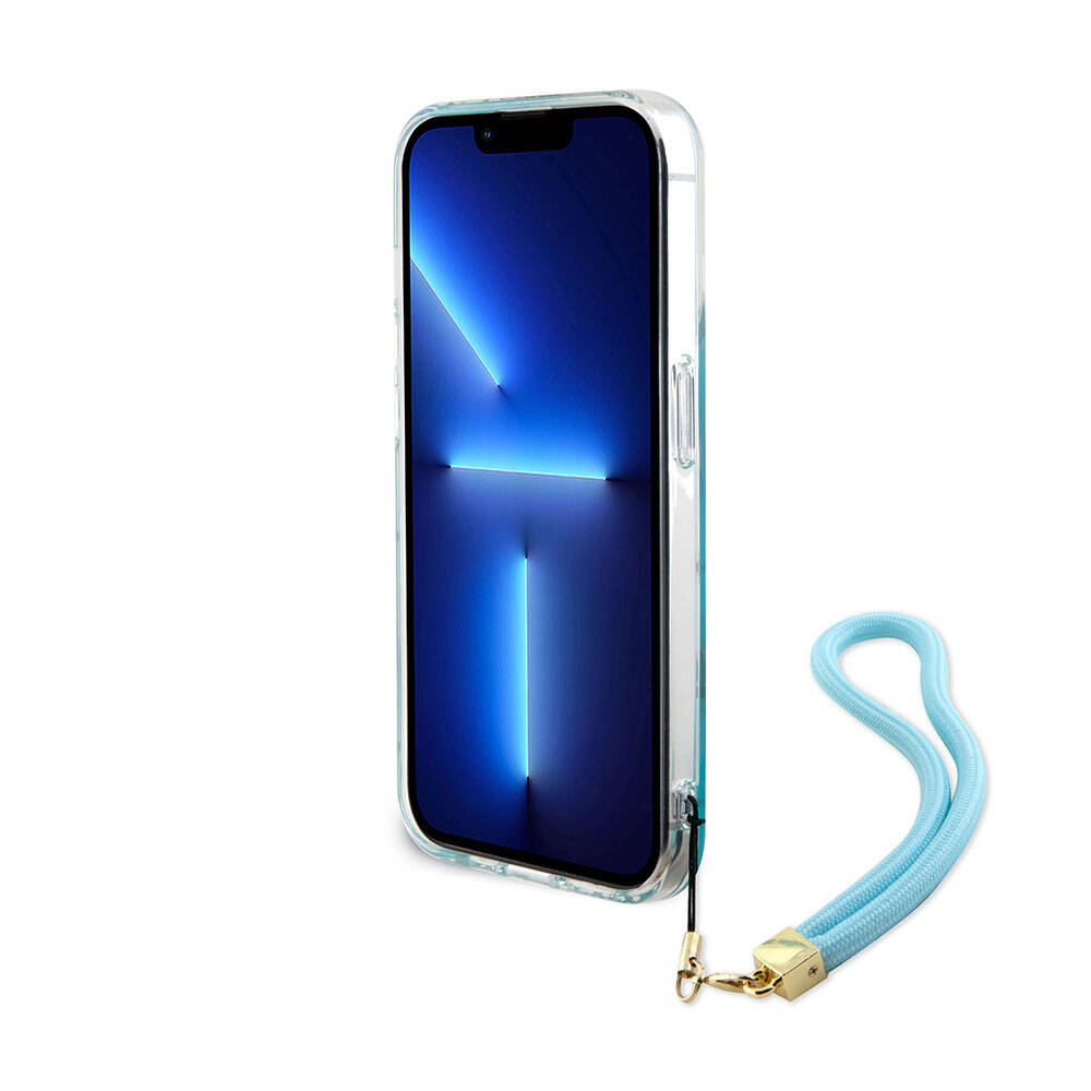 Apple iPhone 15 Pro Kılıf Guess Orjinal Lisanslı Desenli Yazı Logolu Askı İpli Holografik Glitter Peony Kapak Pembe