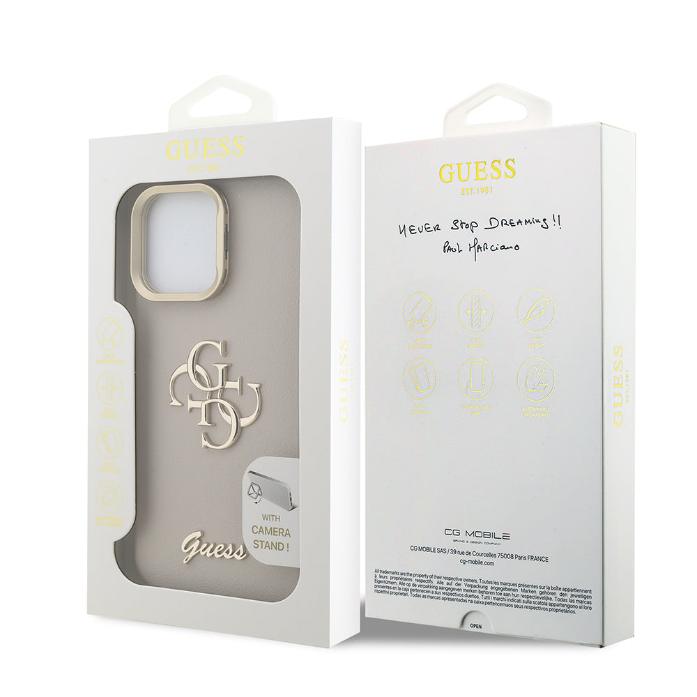 Apple iPhone 15 Pro Kılıf Guess Orjinal Lisanslı Grained Yazı Logolu Kamera Standlı Kapak Pembe