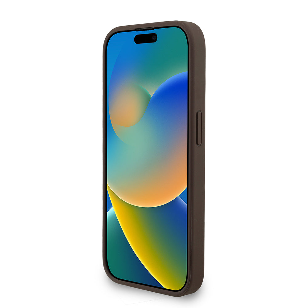 Apple iPhone 15 Pro Kılıf Guess Orjinal Lisanslı M-safe Şarj Özellikli PU Deri Bilek Askı İpli Yazı Logolu Kapak Siyah