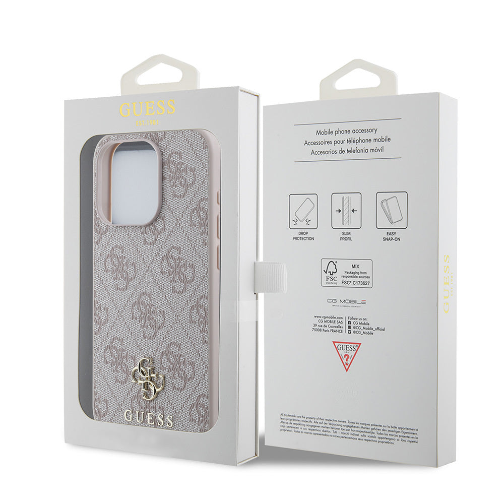 Apple iPhone 15 Pro Kılıf Guess Orjinal Lisanslı M-safe Şarj Özellikli Small 4G Classic Kapak Pembe