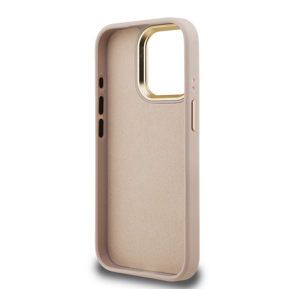 Apple iPhone 15 Pro Kılıf Guess Orjinal Lisanslı PU Deri 4G Desenli Metal Büyük 4G ve Yazı Logolu Kamera Standlı Kapak Kahverengi