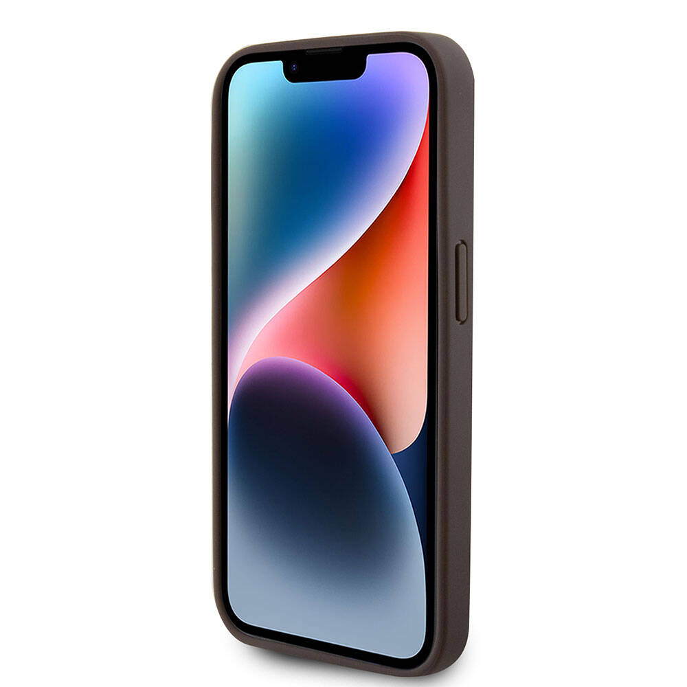 Apple iPhone 15 Pro Kılıf Guess Orjinal Lisanslı PU Deri Askılı Taşlı Üçgen Logo 4G Desenli Strass Crossbody Kapak Pembe