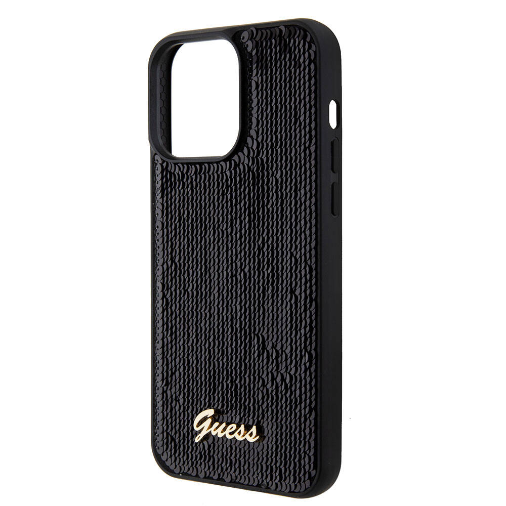 Apple iPhone 15 Pro Kılıf Guess Orjinal Lisanslı Pullu Arka Yüzey Metal Yazı Logolu Sequin Script Kapak Pembe