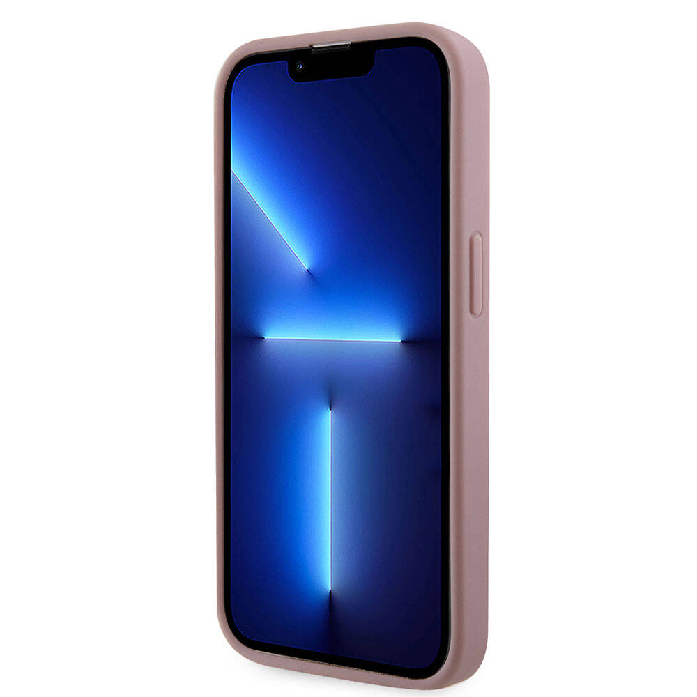 Apple iPhone 15 Pro Kılıf Guess Orjinal Lisanslı Taşlı Arka Yüzey Üçgen Logolu Kapak Pembe