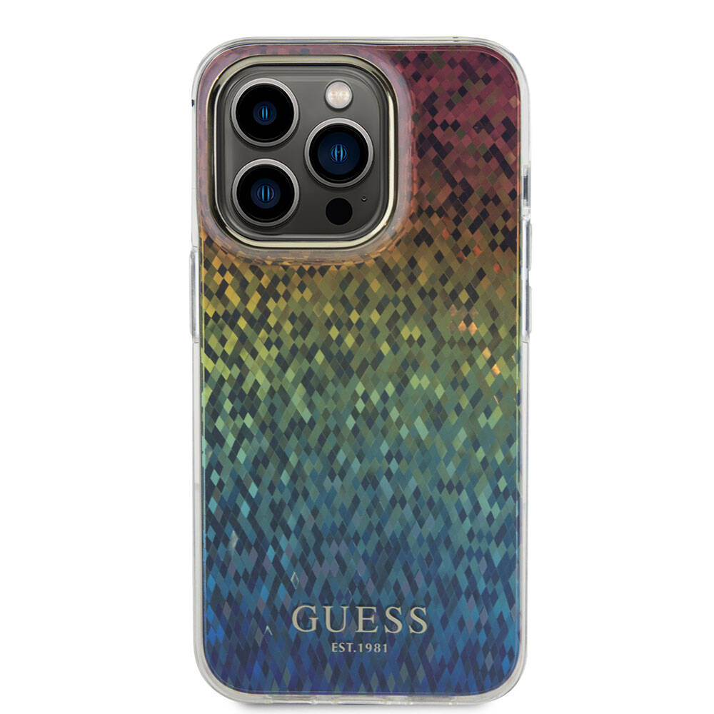 Apple iPhone 15 Pro Kılıf Guess Orjinal Lisanslı Yazı Logolu Mirror Disco Kapak Pembe