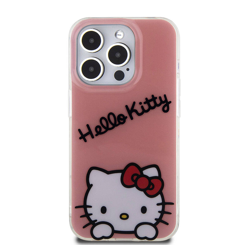 Apple iPhone 15 Pro Kılıf Hello Kitty Orjinal Lisanslı Askılı Yazı ve İkonik Logolu Daydreaming Kapak Beyaz