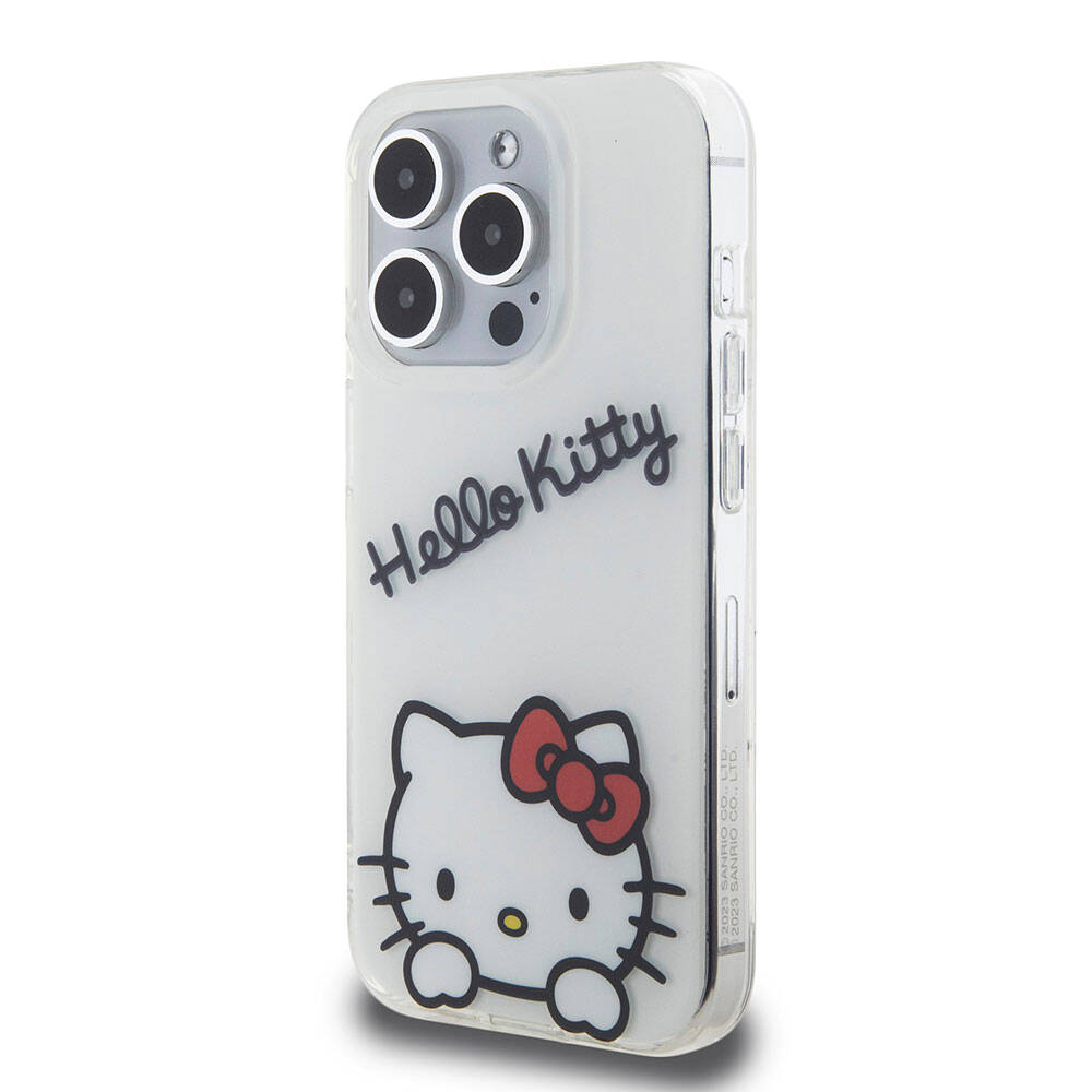Apple iPhone 15 Pro Kılıf Hello Kitty Orjinal Lisanslı Askılı Yazı ve İkonik Logolu Daydreaming Kapak Pembe