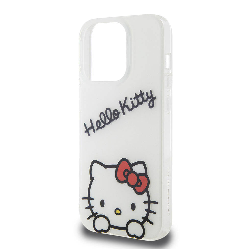 Apple iPhone 15 Pro Kılıf Hello Kitty Orjinal Lisanslı Askılı Yazı ve İkonik Logolu Daydreaming Kapak Pembe