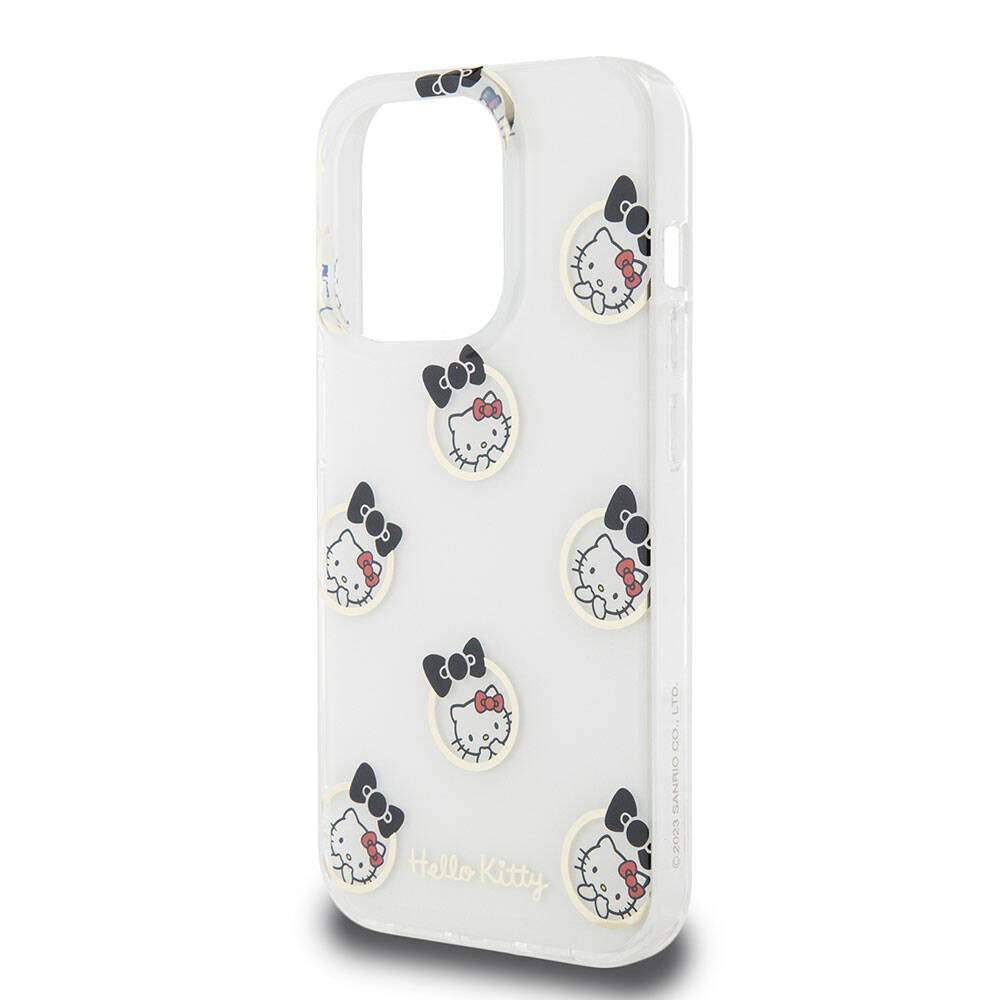 Apple iPhone 15 Pro Kılıf Hello Kitty Orjinal Lisanslı Elektroplating Kaplama Kabarcık Baskılı Kapak Beyaz