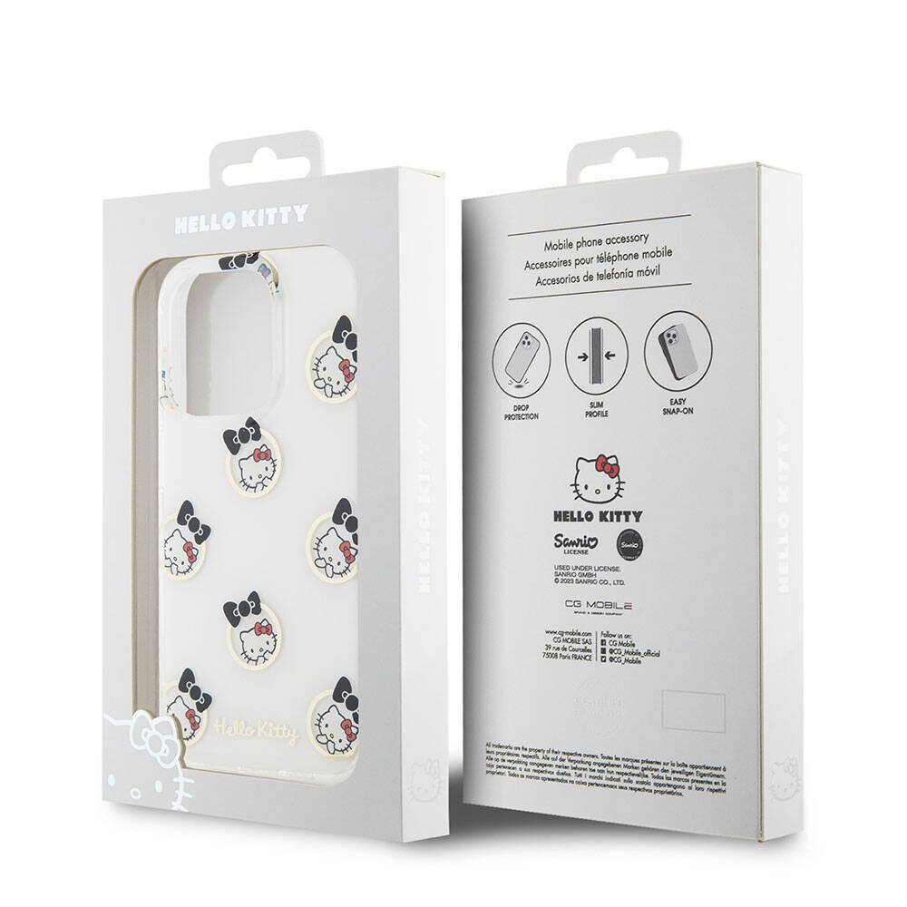 Apple iPhone 15 Pro Kılıf Hello Kitty Orjinal Lisanslı Elektroplating Kaplama Kabarcık Baskılı Kapak Siyah