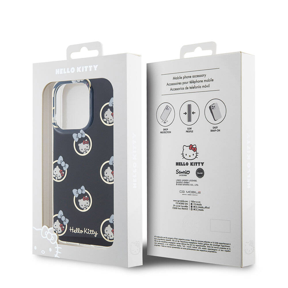 Apple iPhone 15 Pro Kılıf Hello Kitty Orjinal Lisanslı Elektroplating Kaplama Kabarcık Baskılı Kapak Siyah