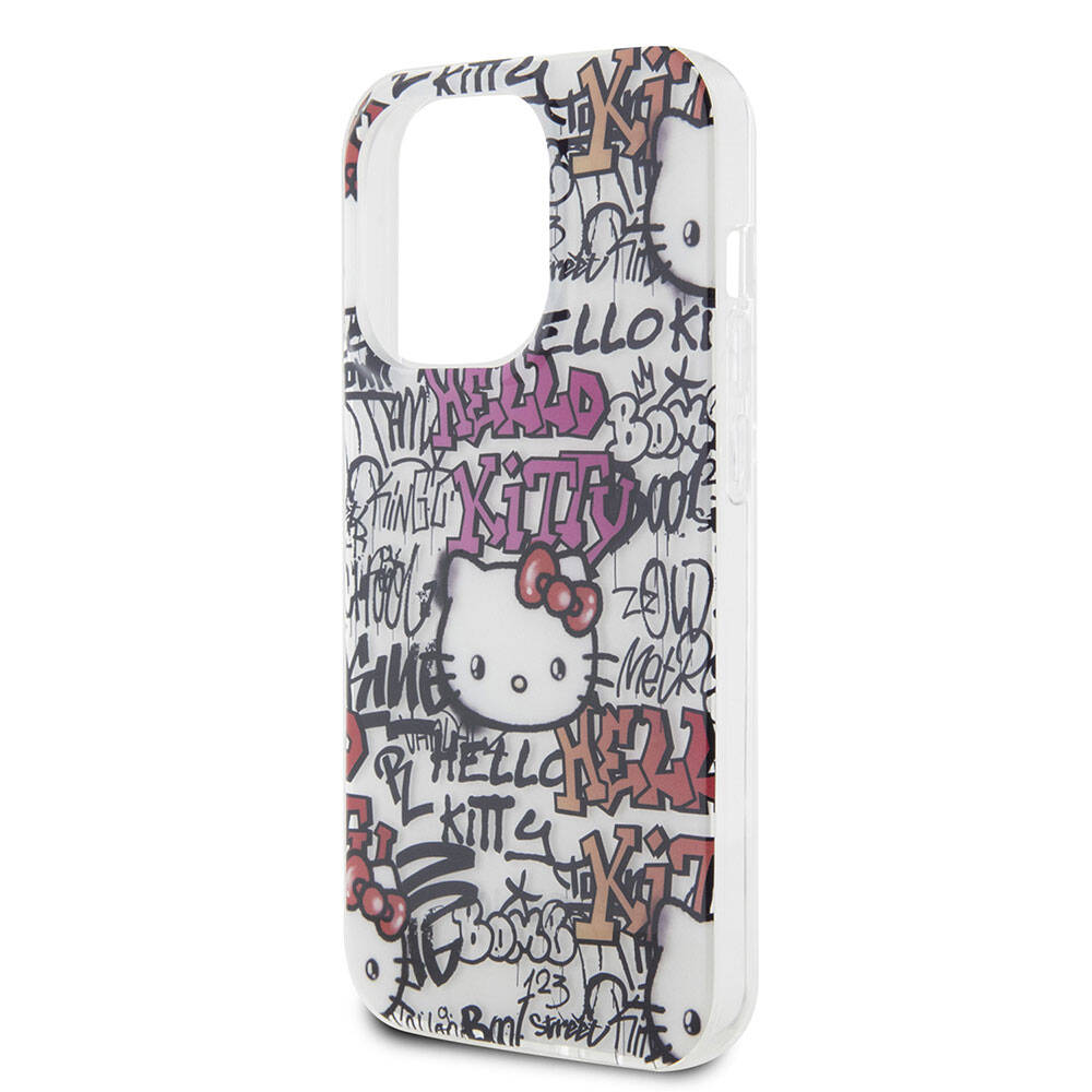 Apple iPhone 15 Pro Kılıf Hello Kitty Orjinal Lisanslı İkonik Logolu Etiket Graffiti Kapak Pembe