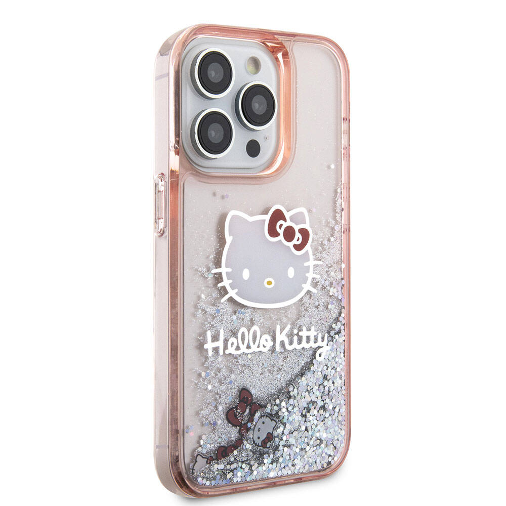 Apple iPhone 15 Pro Kılıf Hello Kitty Orjinal Lisanslı İkonik Sıvılı Glitter Kapak Pembe