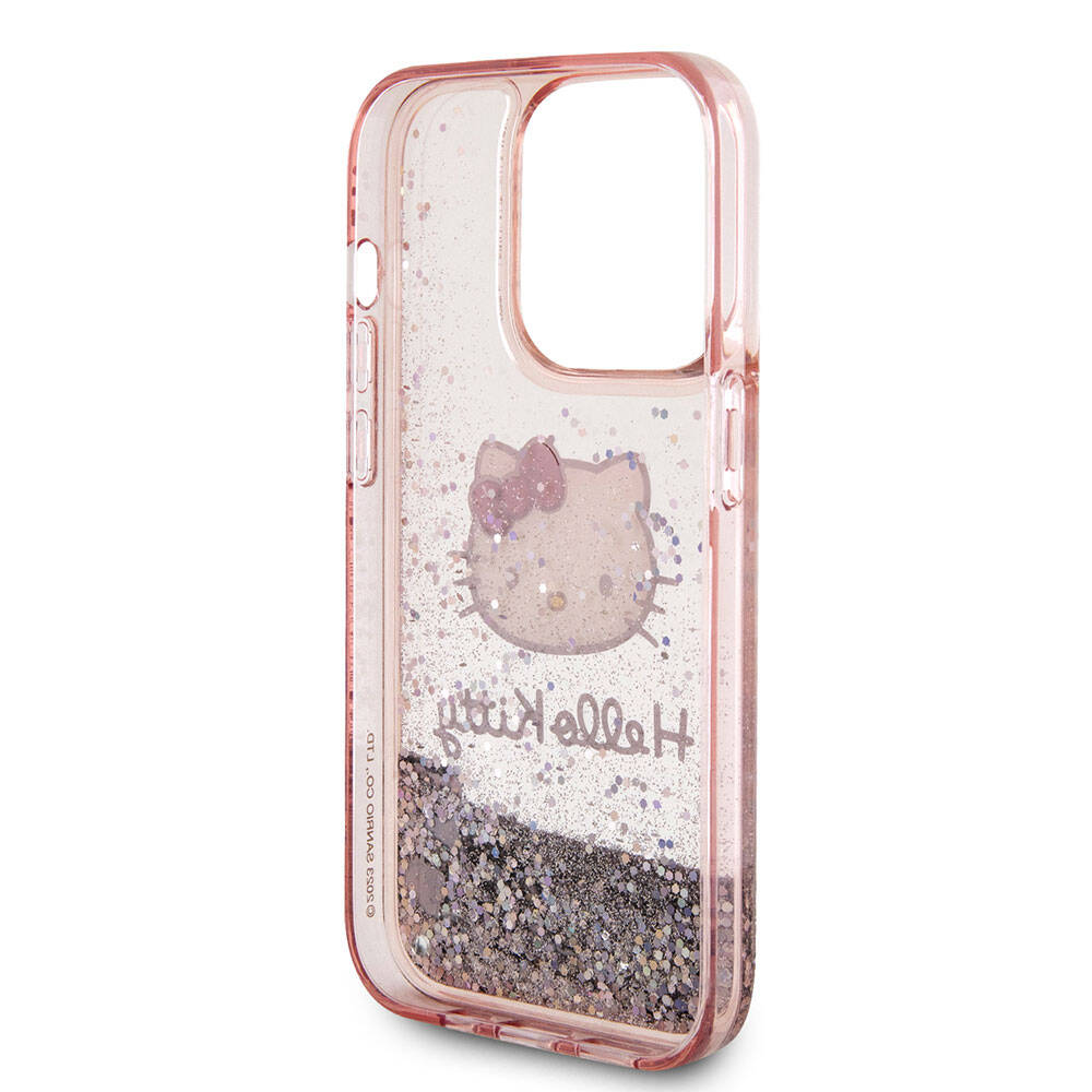 Apple iPhone 15 Pro Kılıf Hello Kitty Orjinal Lisanslı İkonik Sıvılı Glitter Kapak Pembe