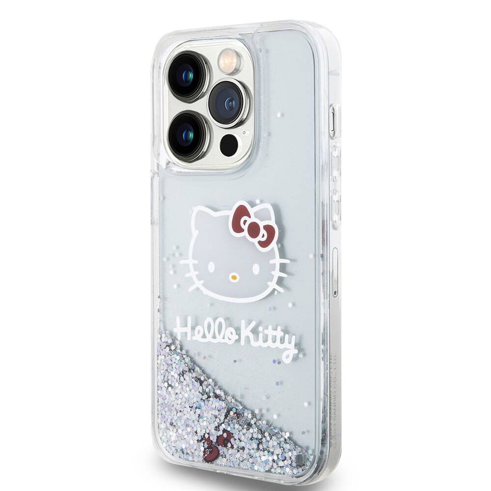 Apple iPhone 15 Pro Kılıf Hello Kitty Orjinal Lisanslı İkonik Sıvılı Glitter Kapak Pembe