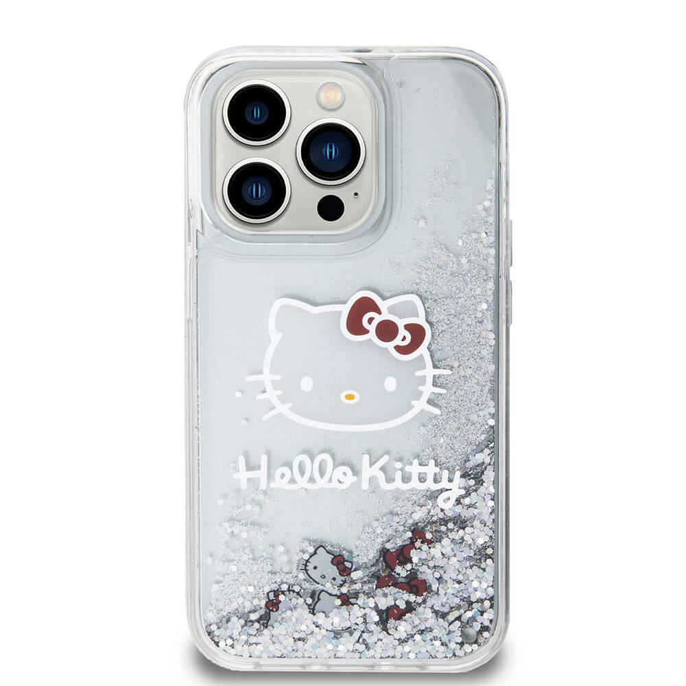 Apple iPhone 15 Pro Kılıf Hello Kitty Orjinal Lisanslı İkonik Sıvılı Glitter Kapak Pembe