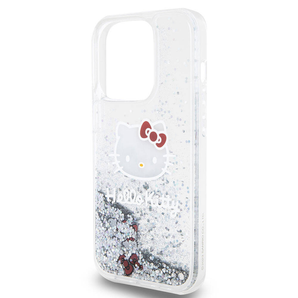Apple iPhone 15 Pro Kılıf Hello Kitty Orjinal Lisanslı İkonik Sıvılı Glitter Kapak Renksiz
