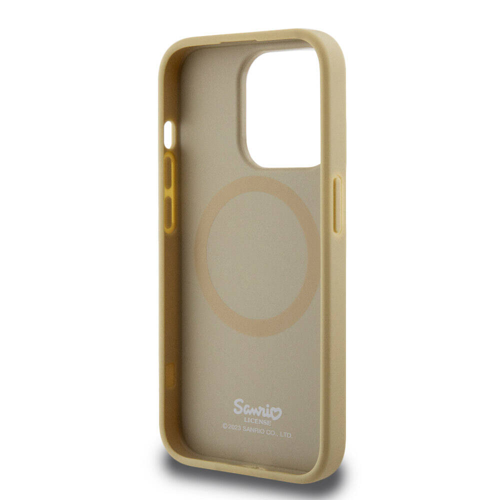 Apple iPhone 15 Pro Kılıf Hello Kitty Orjinal Lisanslı M-safe Şarj Özellikli Kitty Head Deri Kapak Siyah