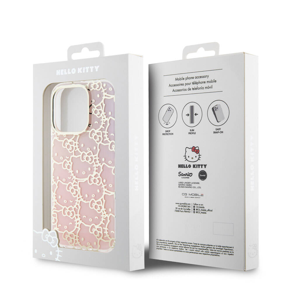 Apple iPhone 15 Pro Kılıf Hello Kitty Orjinal Lisanslı Renk Geçişli Elektroplating Kaplama Kitty Head Desenli Kapak Pembe