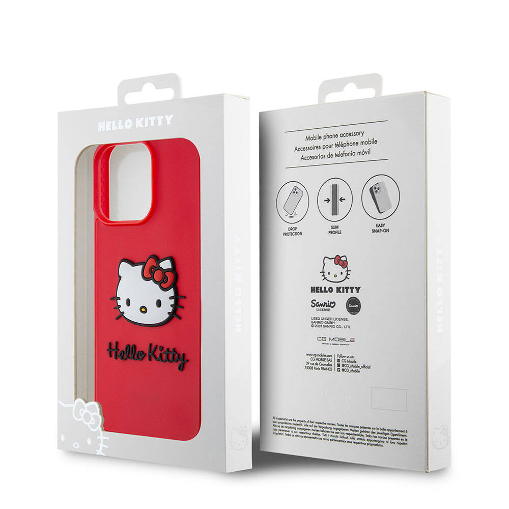 Apple iPhone 15 Pro Kılıf Hello Kitty Orjinal Lisanslı Yazı ve İkonik Logolu 3D Rubber Kitty Head Kapak Siyah