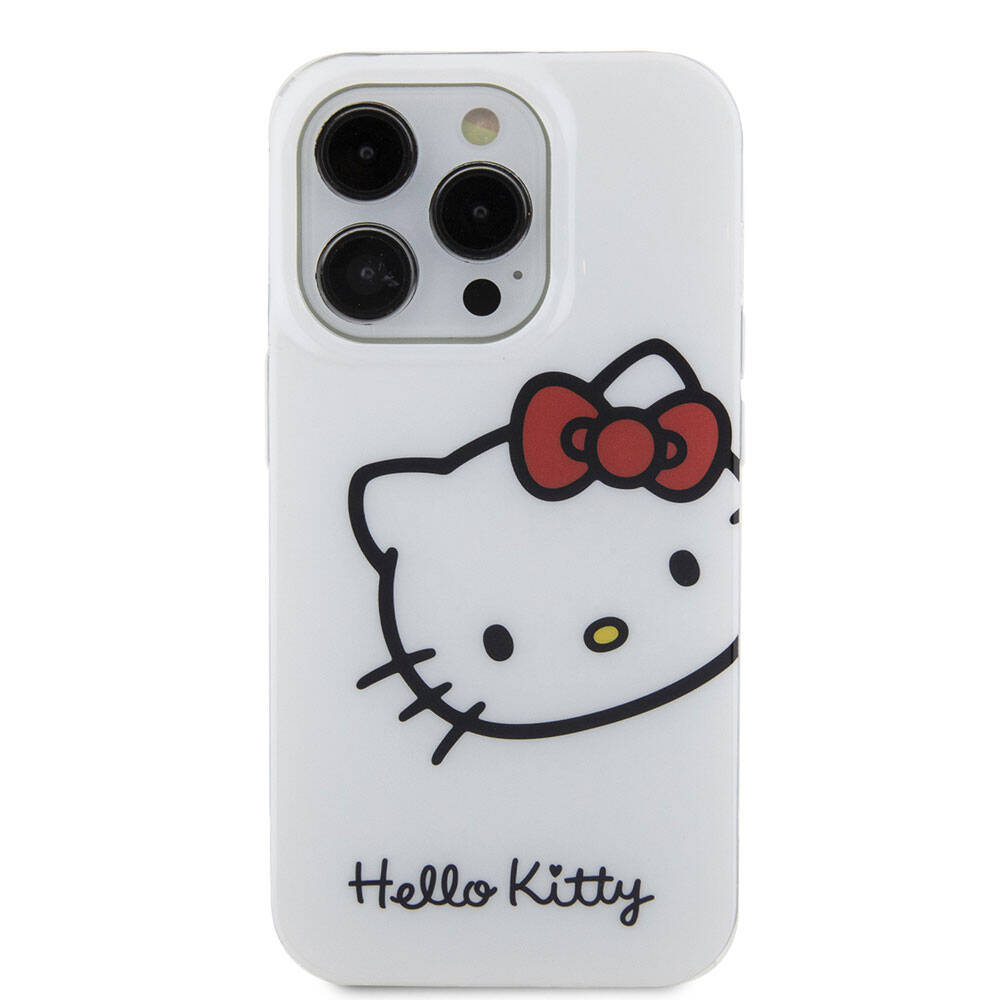 Apple iPhone 15 Pro Kılıf Hello Kitty Orjinal Lisanslı Yazı ve İkonik Logolu Kitty Head Kapak Pembe