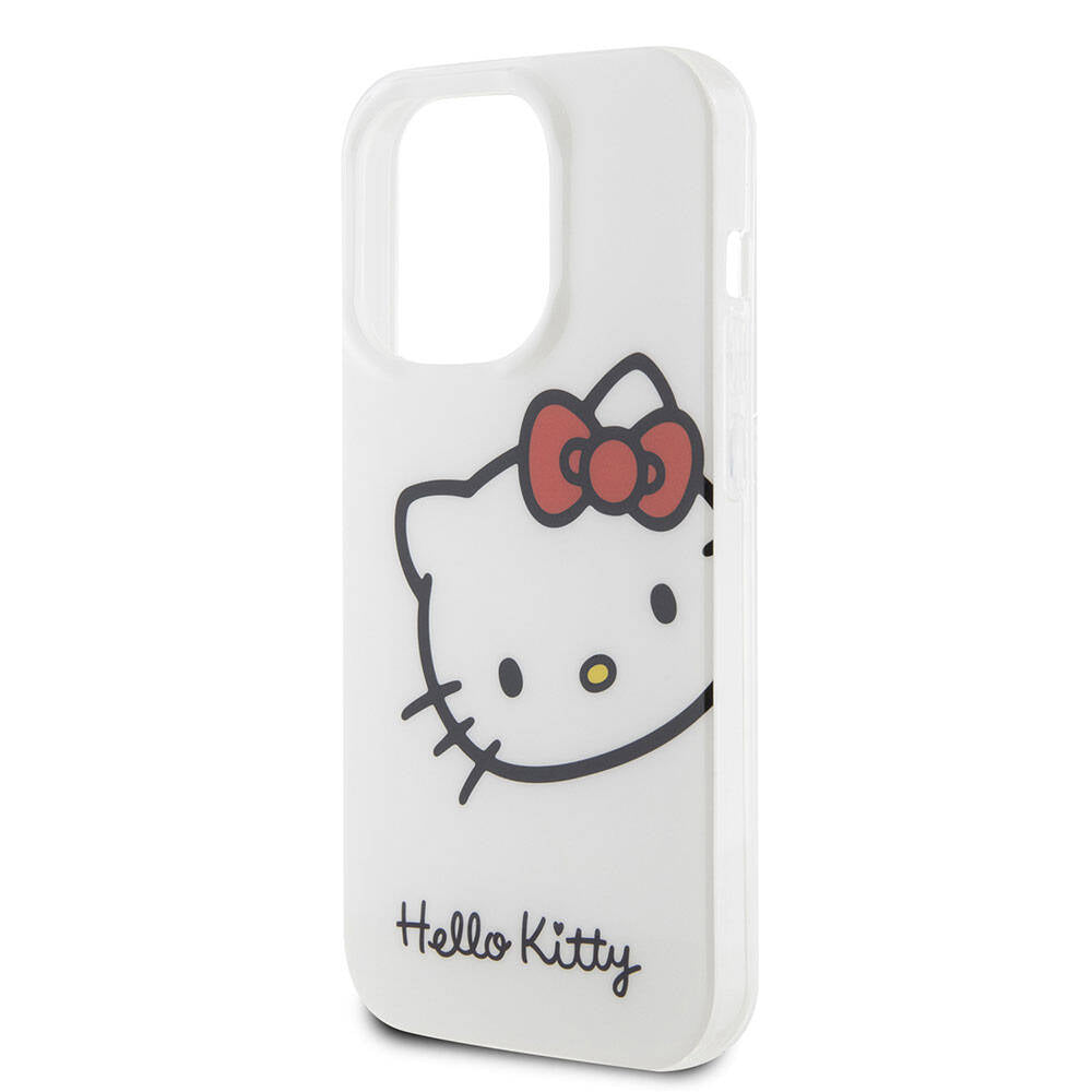 Apple iPhone 15 Pro Kılıf Hello Kitty Orjinal Lisanslı Yazı ve İkonik Logolu Kitty Head Kapak Beyaz