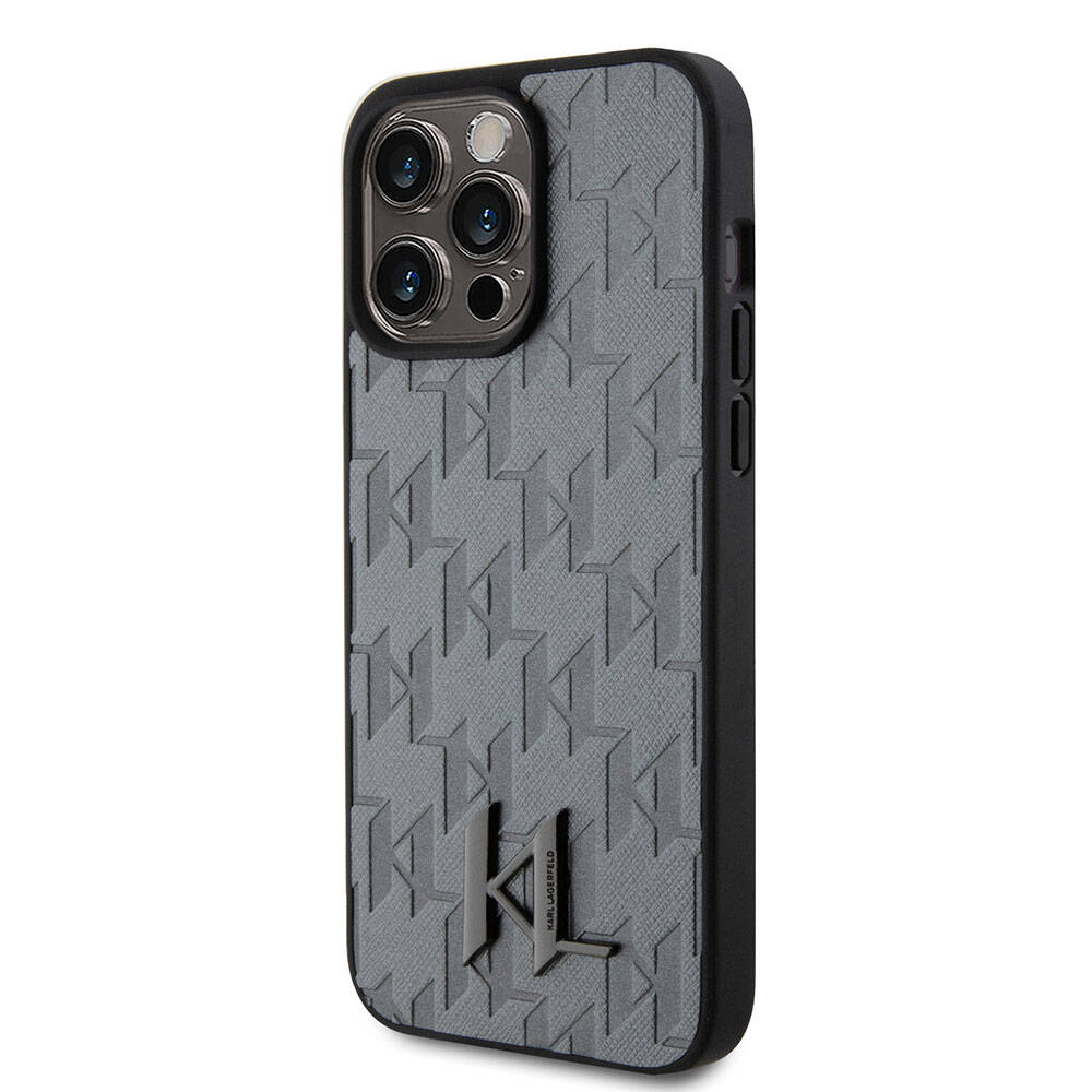 Apple iPhone 15 Pro Kılıf Karl Lagerfeld Hot Stamp K&L Metal Logo Orjinal Lisanslı Kapak Siyah