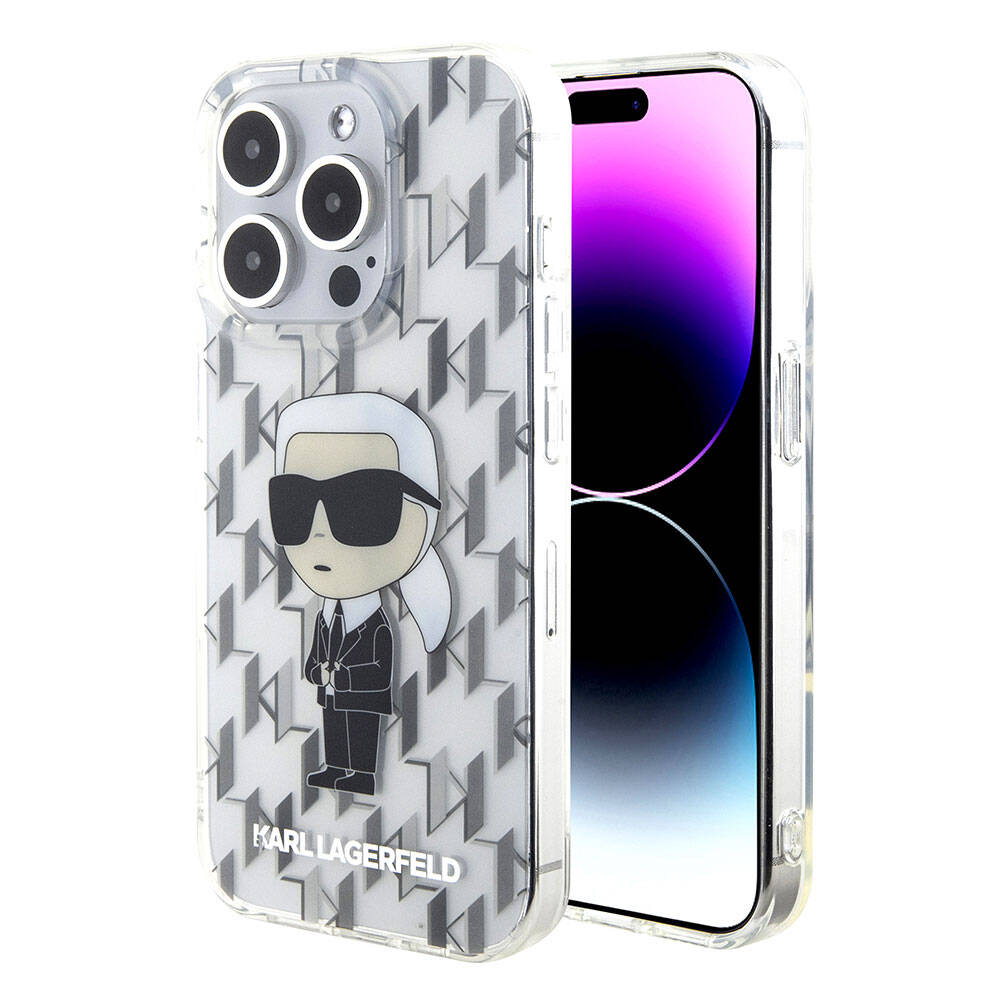 Apple iPhone 15 Pro Kılıf Karl Lagerfeld IML İkonik Monogram Orjinal Lisanslı Kapak Renksiz