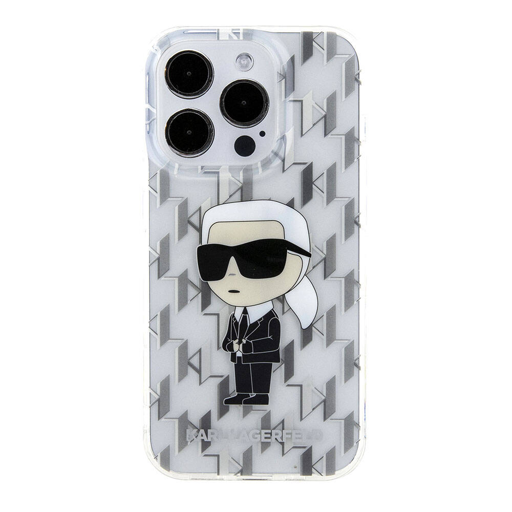 Apple iPhone 15 Pro Kılıf Karl Lagerfeld IML İkonik Monogram Orjinal Lisanslı Kapak Siyah