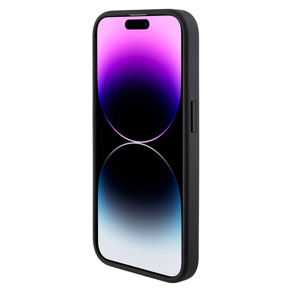 Apple iPhone 15 Pro Kılıf Karl Lagerfeld Kartlıklı Saffiano 3D RSG Logo Orjinal Lisanslı Kapak Siyah