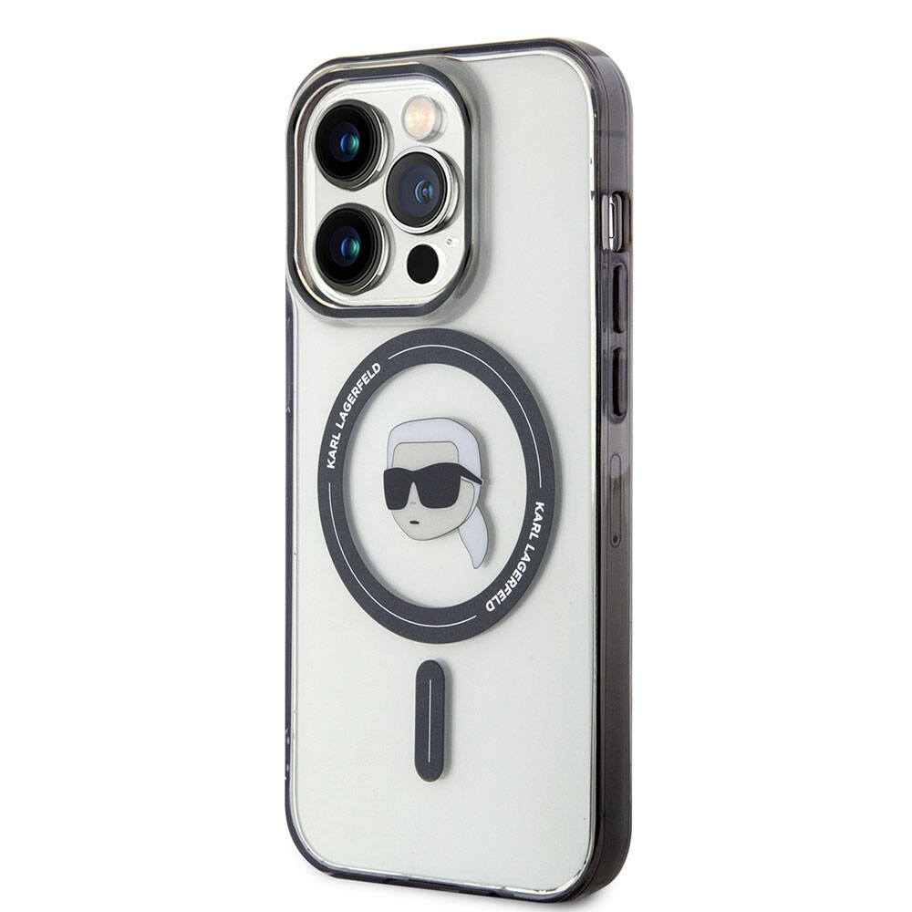 Apple iPhone 15 Pro Kılıf Karl Lagerfeld M-safe Şarj Özellikli IML Karl Orjinal Lisanslı Kapak Renksiz