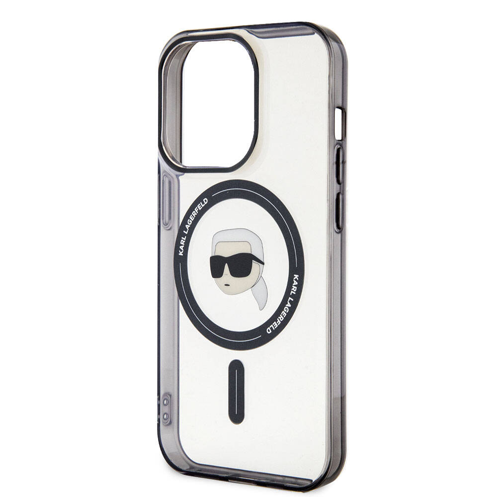 Apple iPhone 15 Pro Kılıf Karl Lagerfeld M-safe Şarj Özellikli IML Karl Orjinal Lisanslı Kapak Renksiz