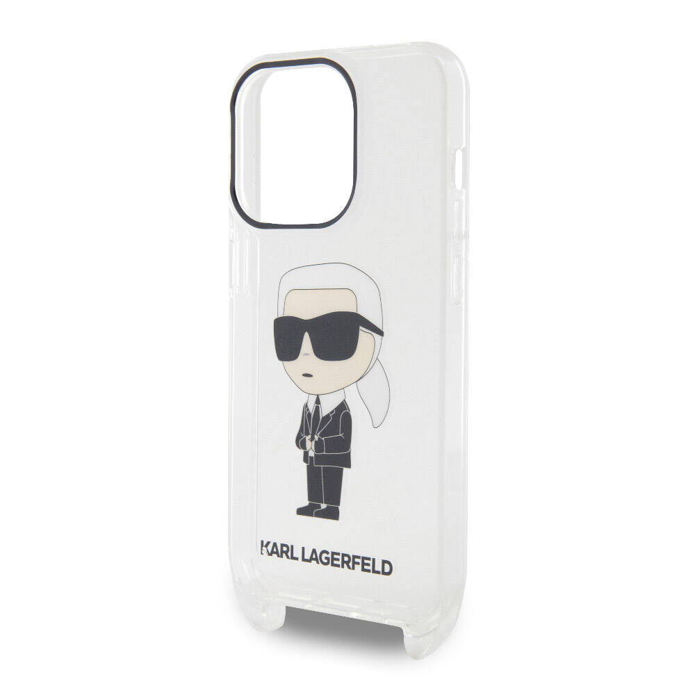 Apple iPhone 15 Pro Kılıf Karl Lagerfeld Orjinal Lisanslı Boyun Askılı Karl İkonik Crossbody Kapak Renksiz