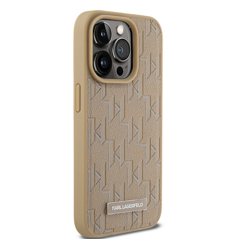 Apple iPhone 15 Pro Kılıf Karl Lagerfeld Orjinal Lisanslı M-safe Şarj Özellikli KL Yazılı Hot Stamp Kapak Krem
