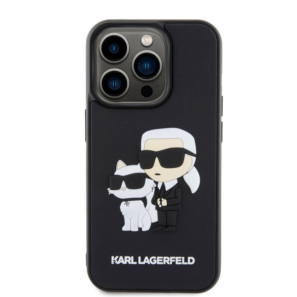 Apple iPhone 15 Pro Kılıf Karl Lagerfeld Silikon 3D K&C Logo Orjinal Lisanslı Kapak Siyah