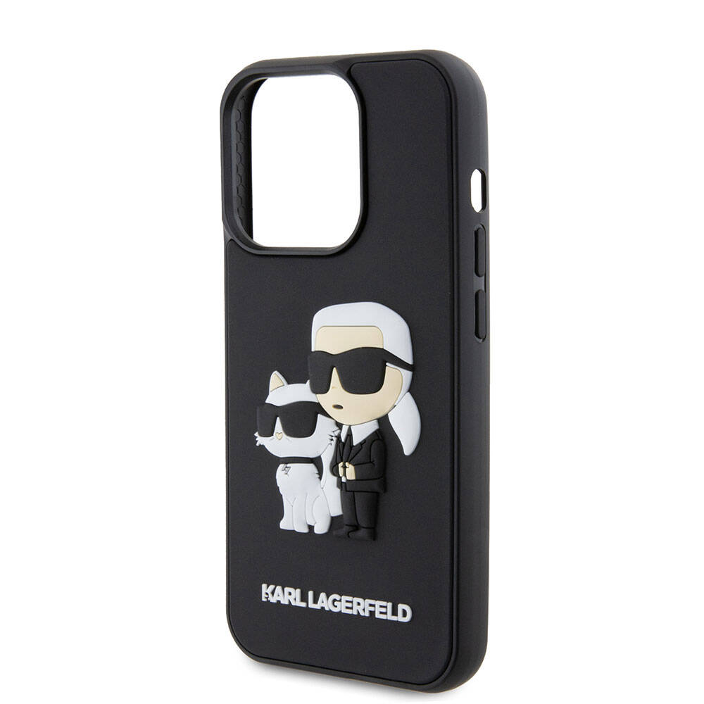 Apple iPhone 15 Pro Kılıf Karl Lagerfeld Silikon 3D K&C Logo Orjinal Lisanslı Kapak Siyah