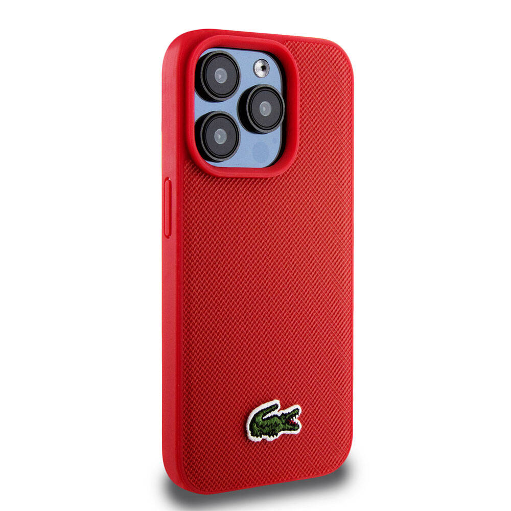 Apple iPhone 15 Pro Kılıf Lacoste Orjinal Lisanslı PU Pike Desenli Arka Yüzey İkonik Timsah Dokuma Logolu Kapak Lacivert