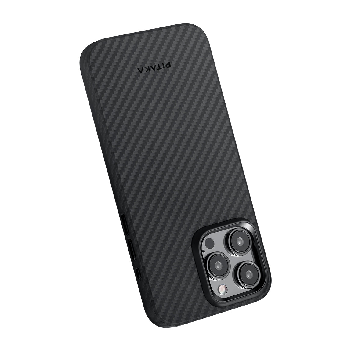 Apple iPhone 15 Pro Kılıf M-safe Şarj Özellikli 1500D Aramid Fiber Pitaka Military-Grade Classic Serisi Black-Grey Twill Kapak Siyah-Mavi