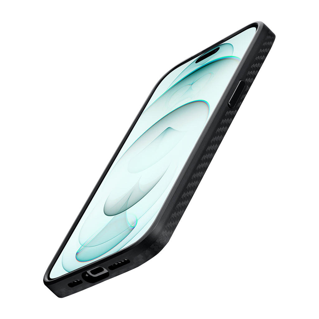 Apple iPhone 15 Pro Kılıf M-safe Şarj Özellikli 1500D Aramid Fiber Pitaka Military-Grade Classic Serisi Black-Grey Twill Kapak Siyah-Mavi